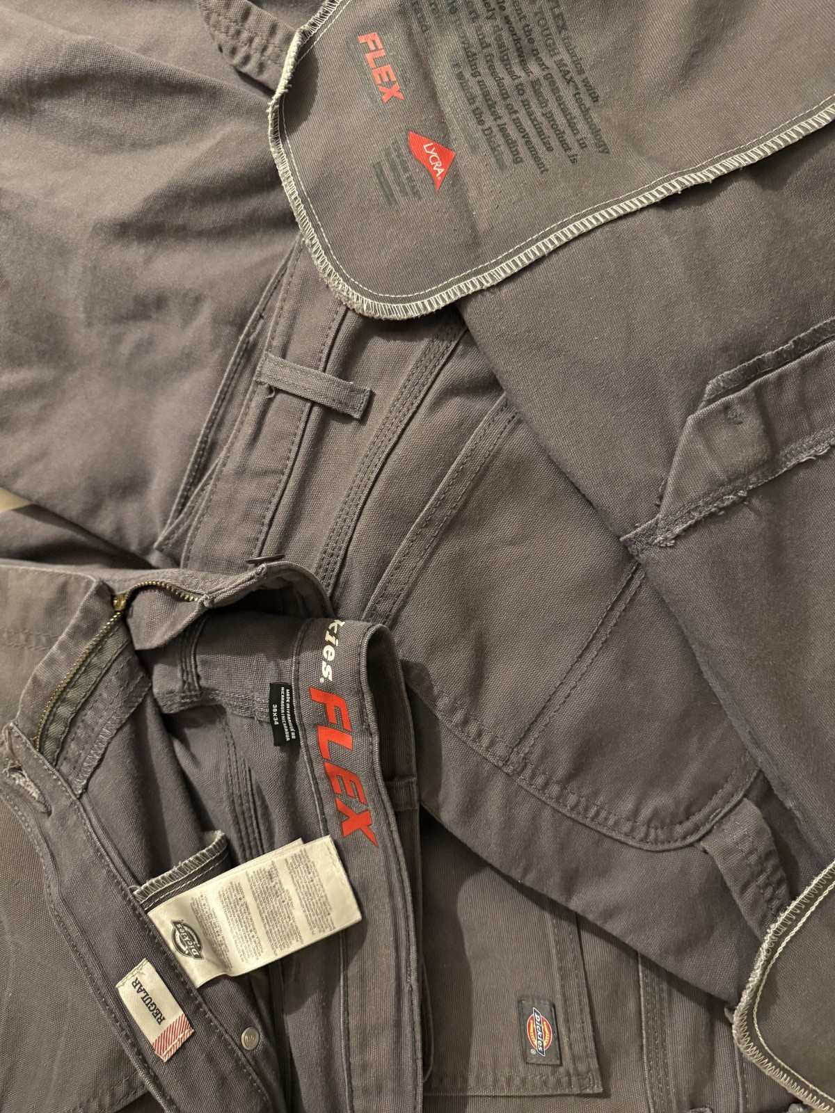 DICKIES FLEX 38×34 LYCRA 5-POCKET GRAY REGULAR FIT TOUGHMAX CARPENTER PANTS RARE