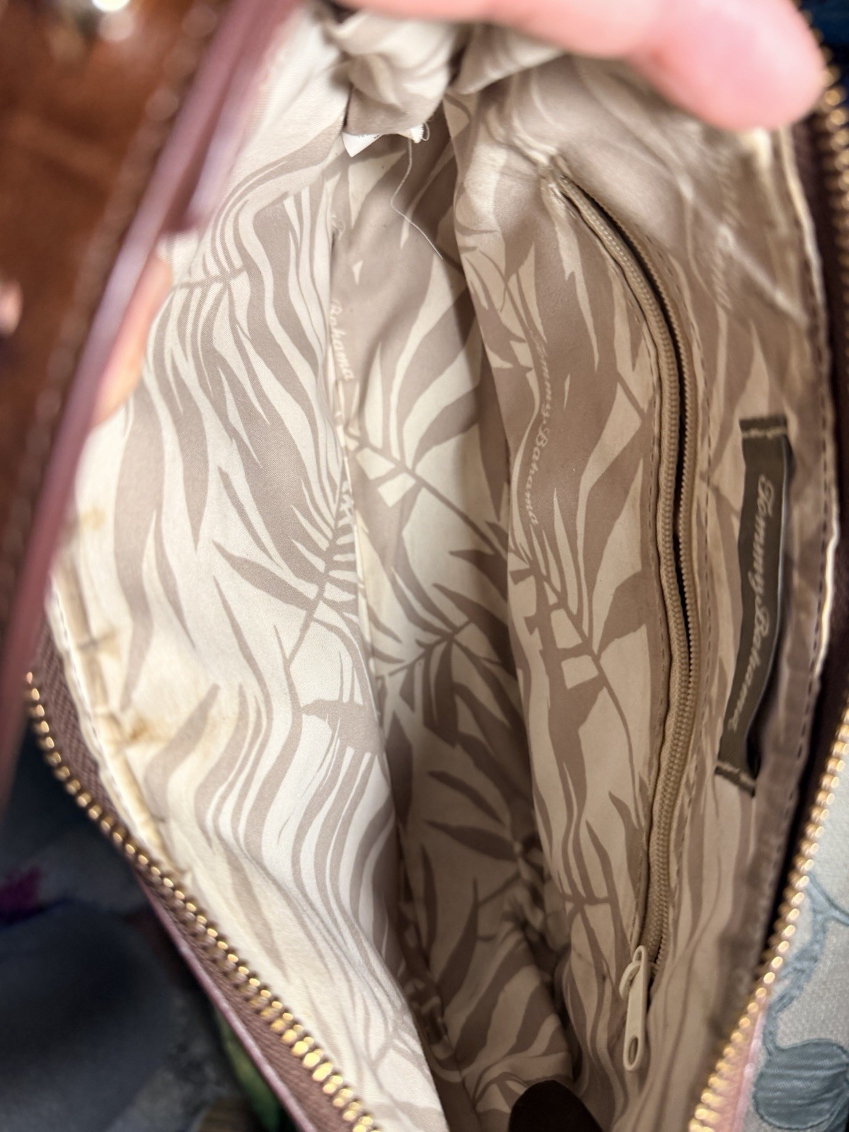Tommy Bahama 100% Leather Brown Shoulder Bag with Leaf Cutout