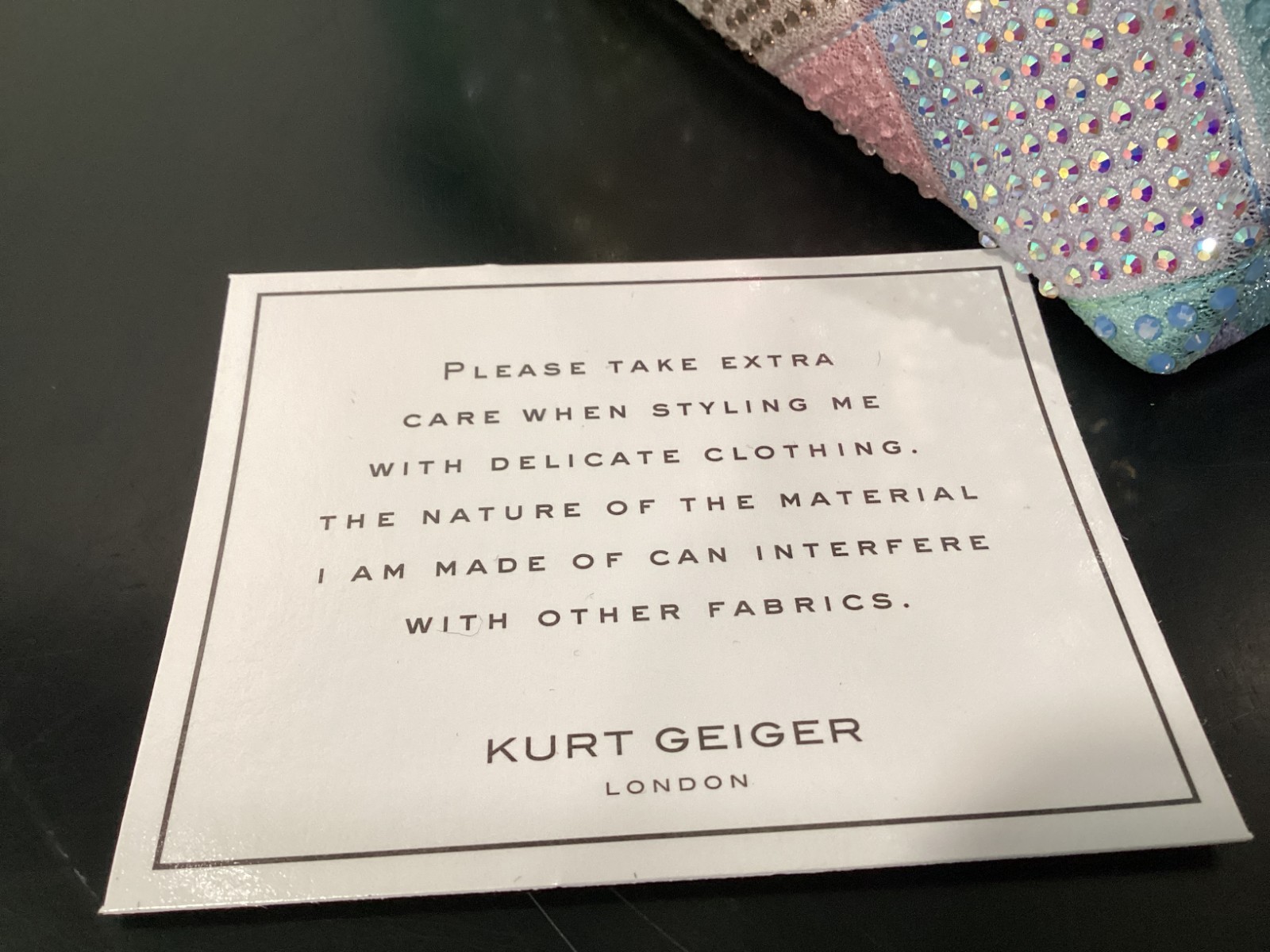 Kurt Geiger Medium 8.5″ x 6″ x 2.75″ Rainbow Iridescent Pink Blue Peach Crystal