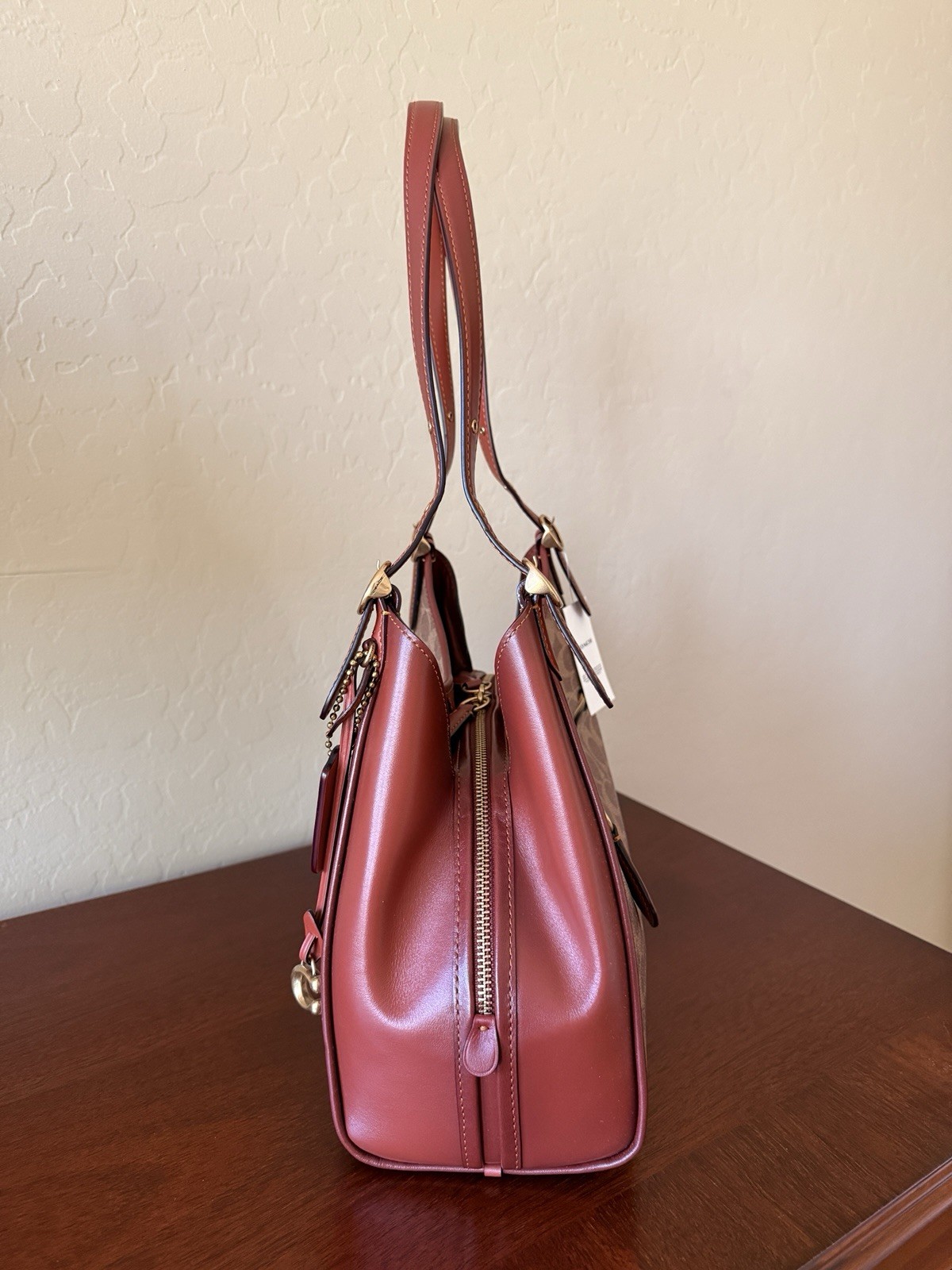 NWT Coach C4825 Lori Shoulder Bag In Signature Canvas & Calf Leather-Tan Rust