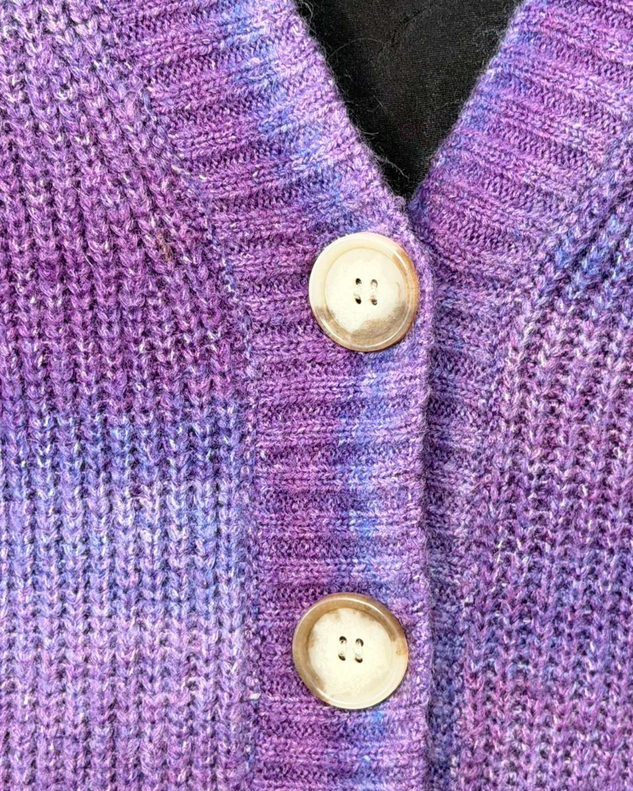 Loft Sz M V-Neck Cardigan Button Front Purple Ombre Stripe Rib Knit Wool Blend