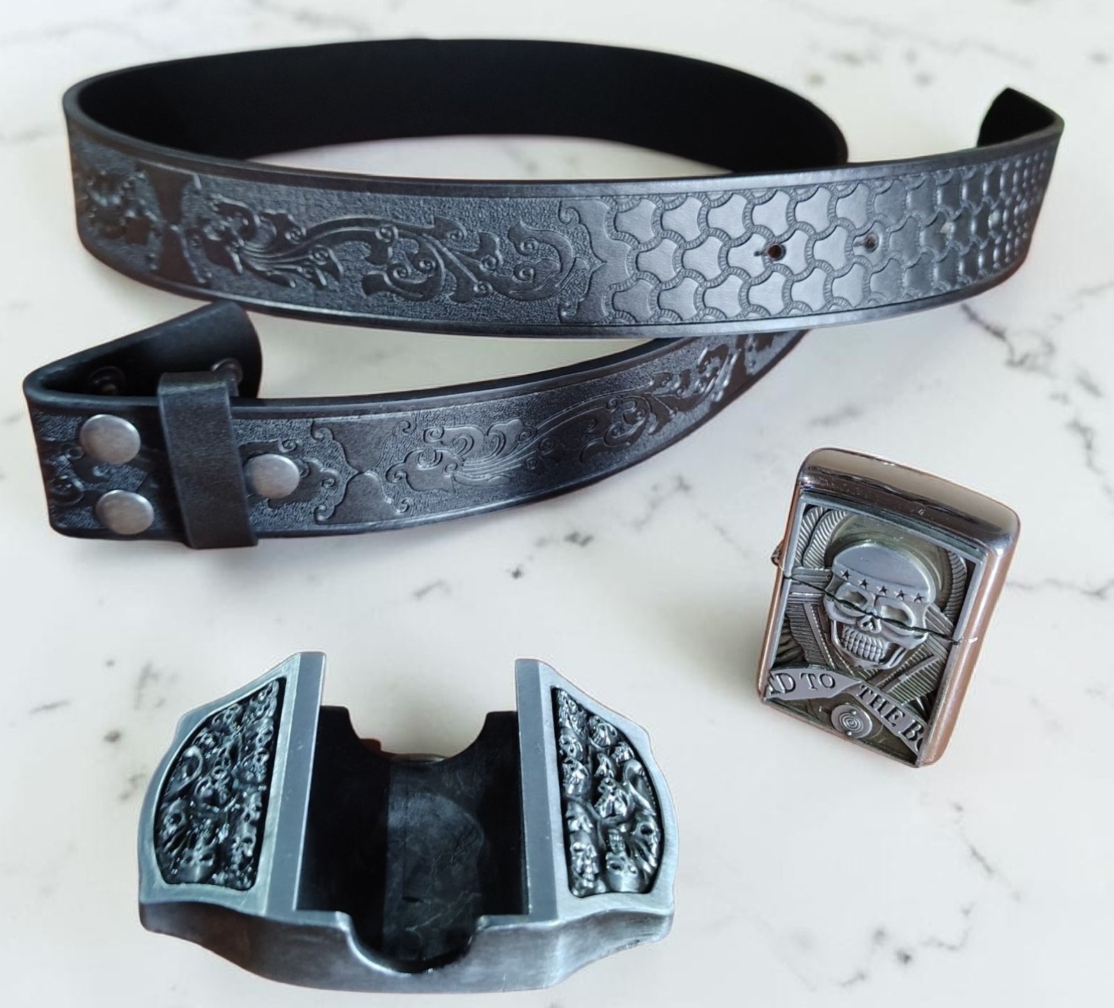 Men’s Belt w/ Lighter Buckle Skull Western Belt 32–40 Gift for Him