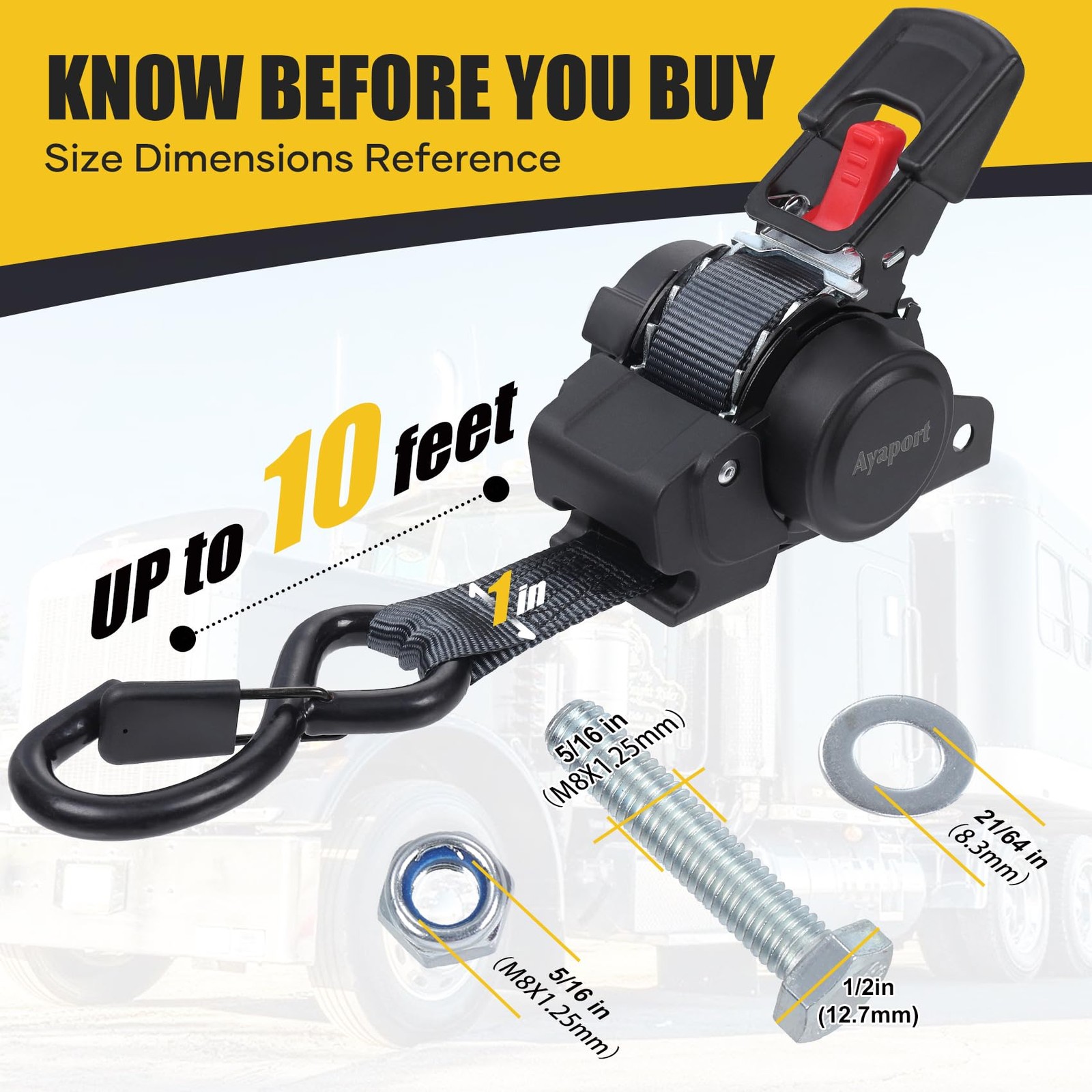 Ayaport Retractable Transom Tie Down Straps 1in X 10ft Tie Down Straps to Traile