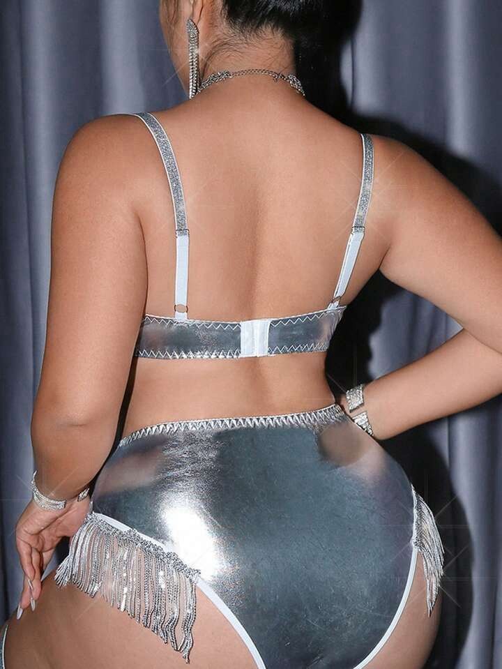 Wet Look Shiny Metallic Silver Vixen Hi Cut Teddy Bodysuit PLUS 4XL 4X NEW
