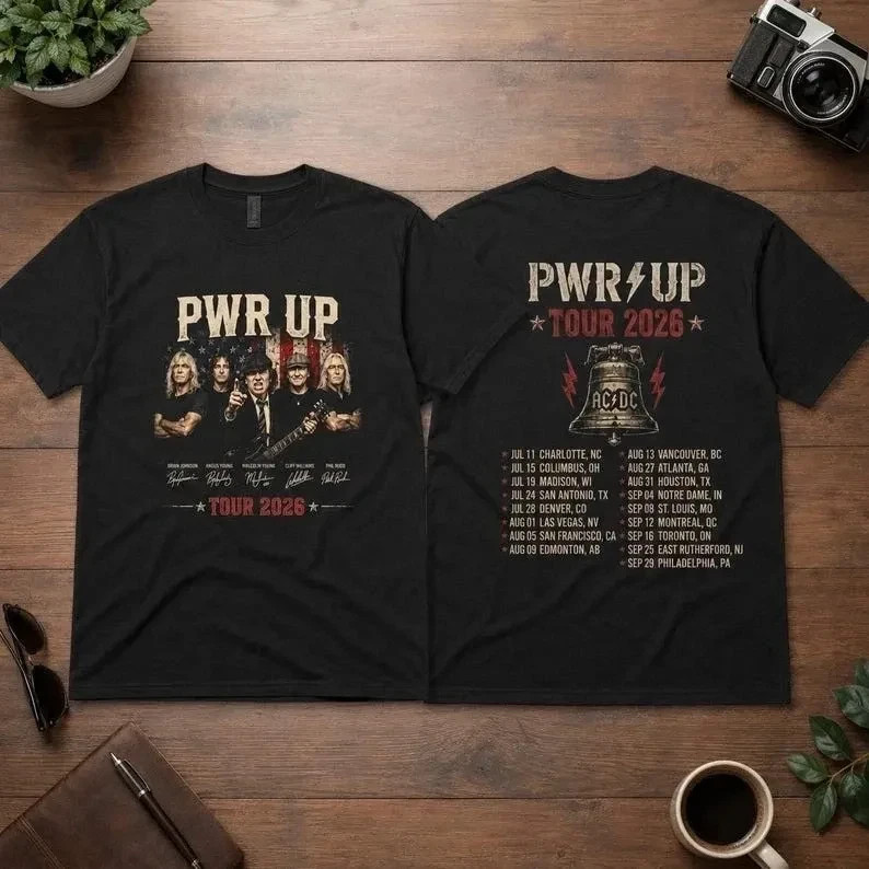 AC.DC PWR UP Tour 2026 Front Back/White T-shirt Fan Gift Unisex Size S-4XL