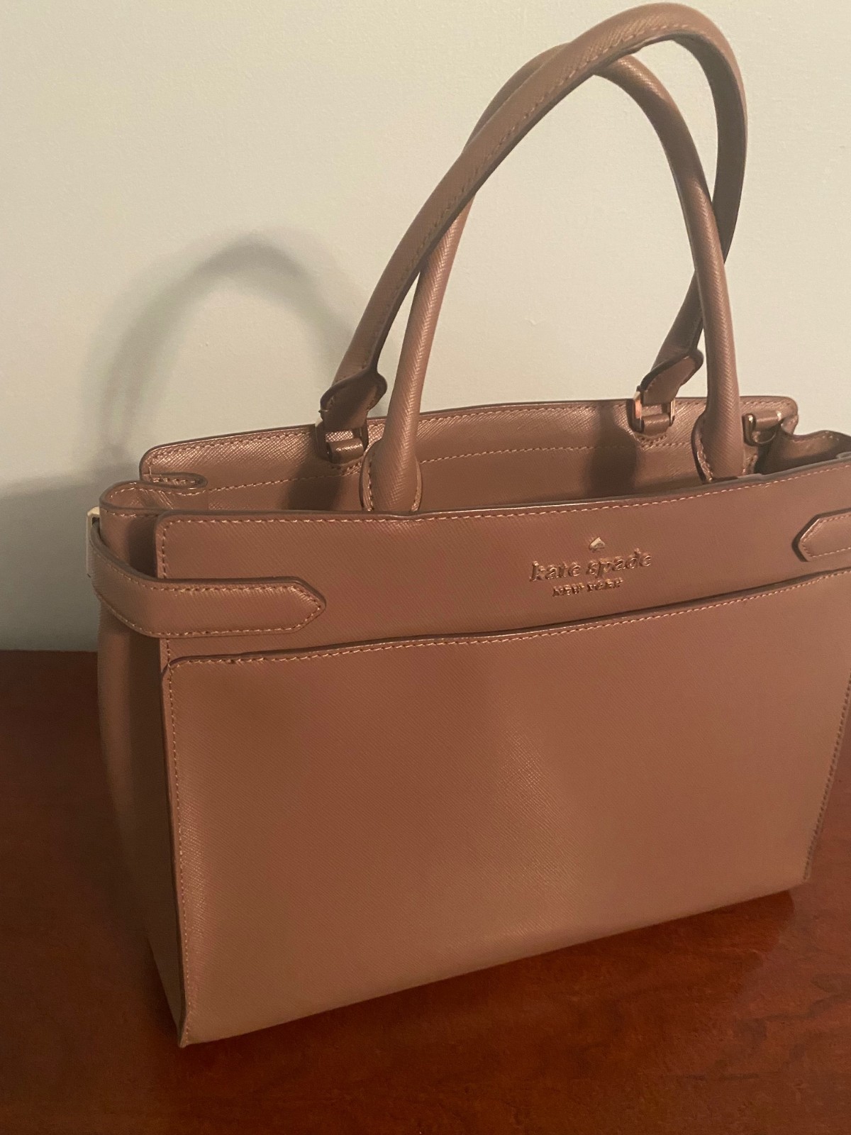 Kate Spade Staci Medium Satchel Taupe Handbag W/Double Handles & Crossbody Strap