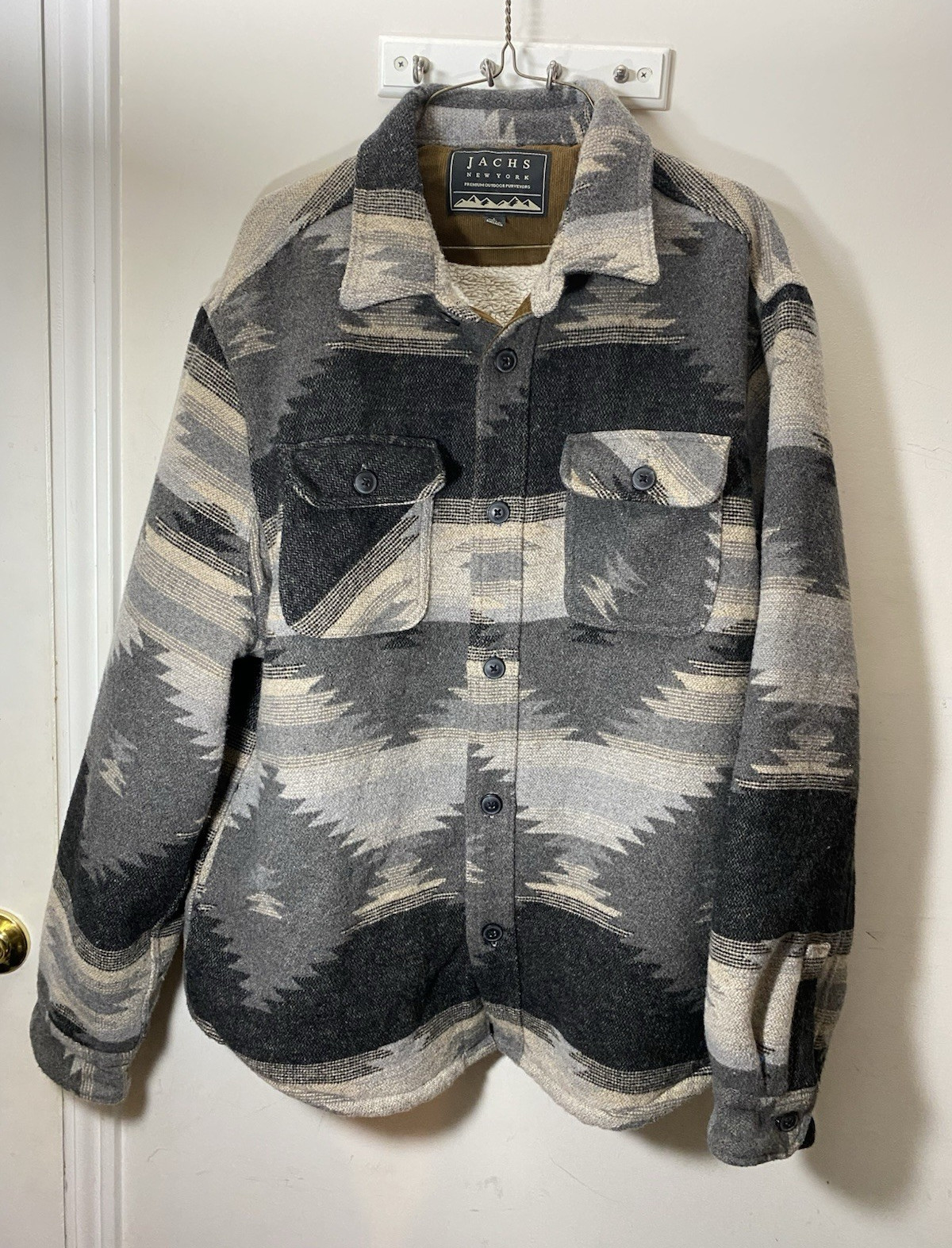 JACHS New York Men’s Sz L Geometric Lined Shirt Jacket Button Front Pockets