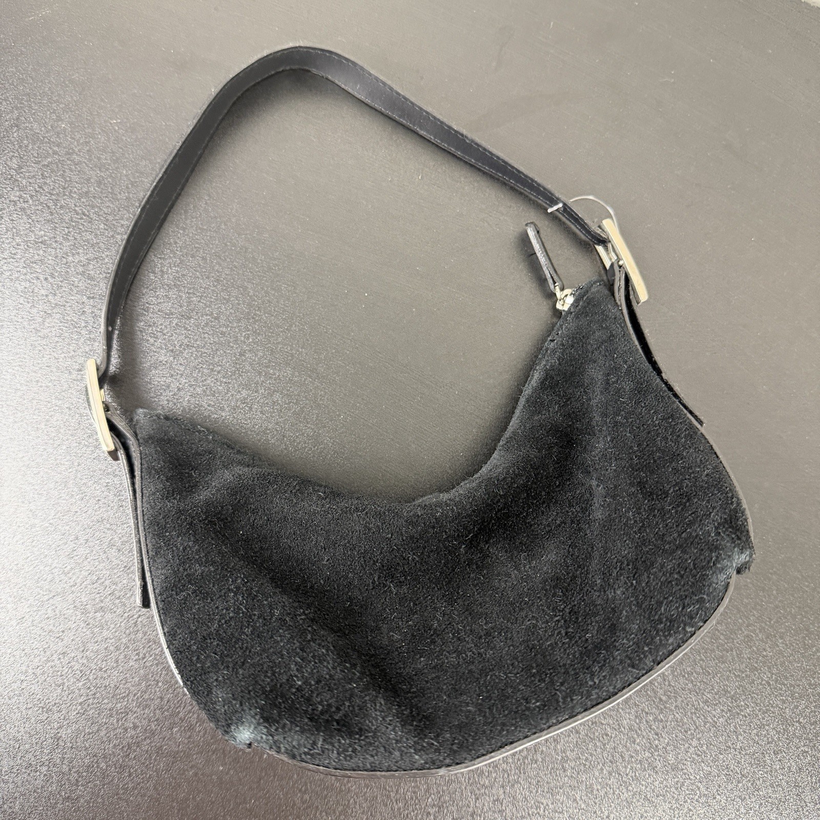 Kathy Ireland Y2K Mini Small Handbag Purse Black Leather Suede Casual Simple