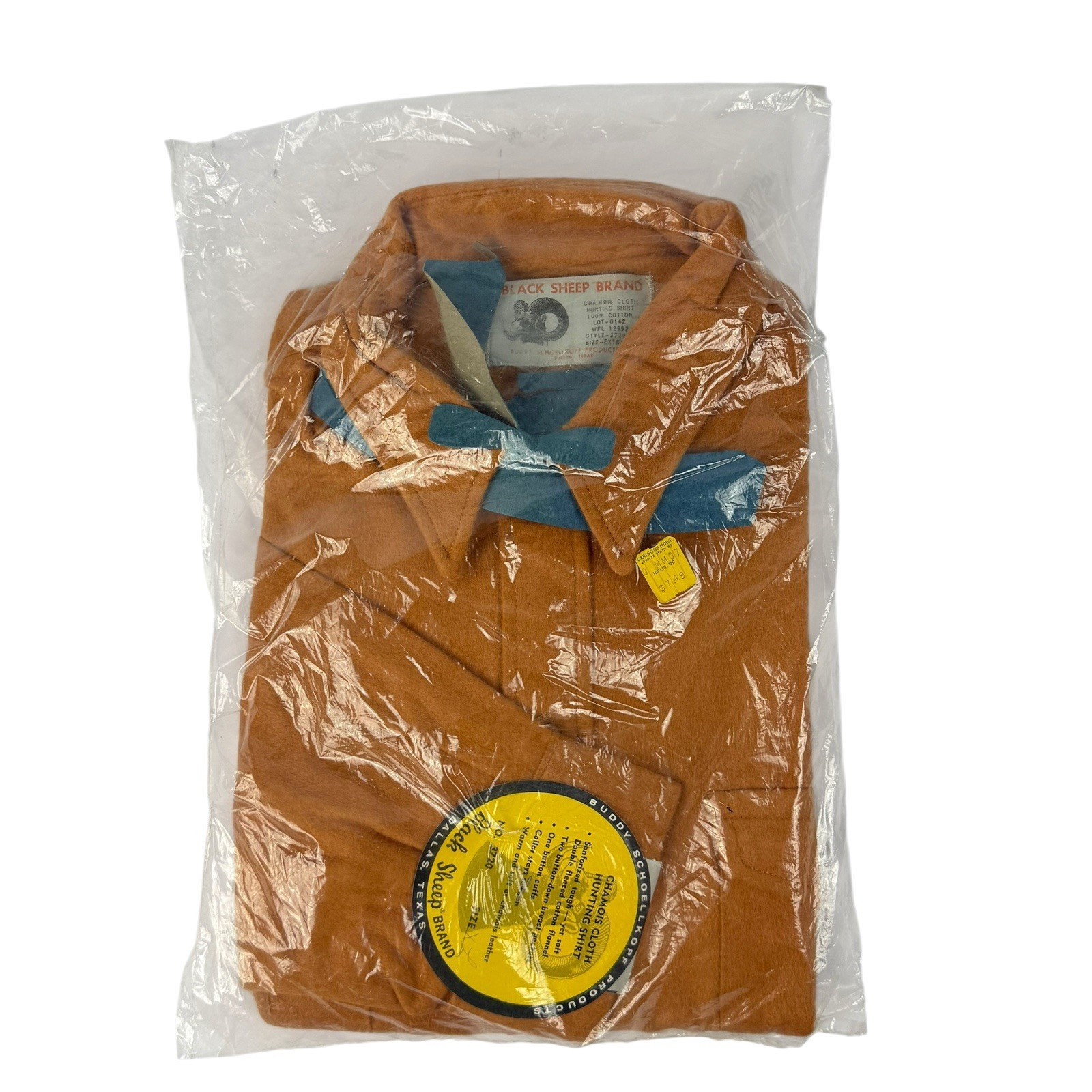 Vintage Black Sheep Brand Mens XL Tan Chamois Cloth Flannel Hunting Shirt Sealed