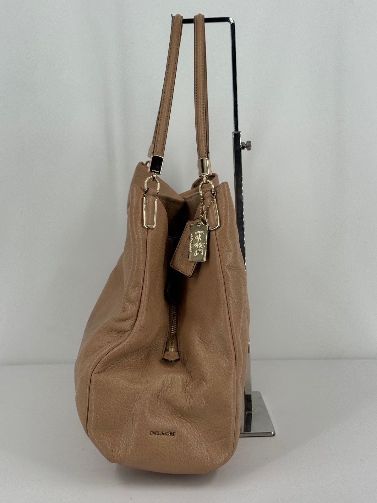 Coach Tan Brown Pebbled Leather Madison Phoebe Satchel Saddle Hobo Purse Bag