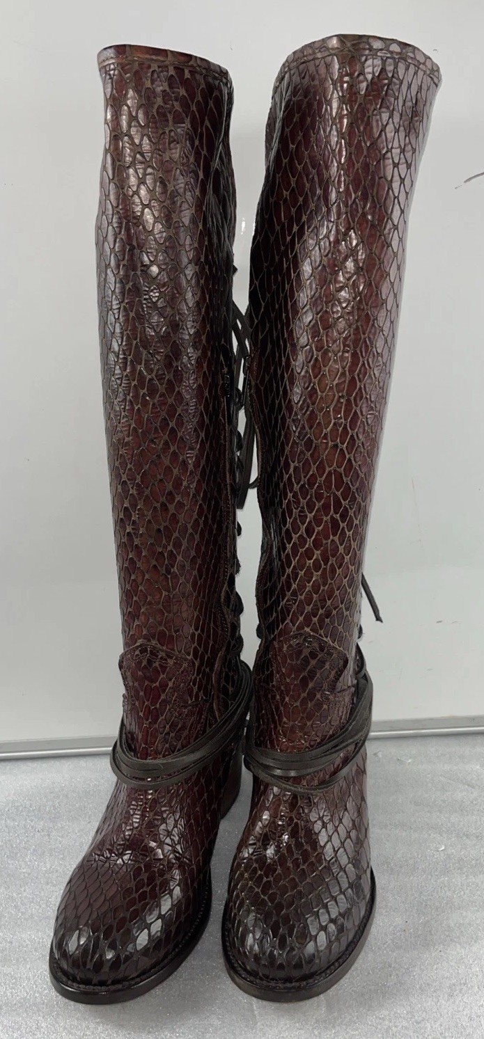 Rare Freebird by Steven Cognac Croco Coals – Sz 8 / Tall Leather Lace Up Boots