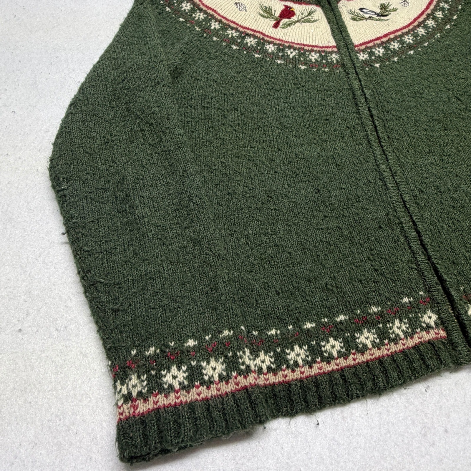 Vintage Croft & Barrow Silk Wool Fair Isle Bird Embroidered Knit Sweater Large