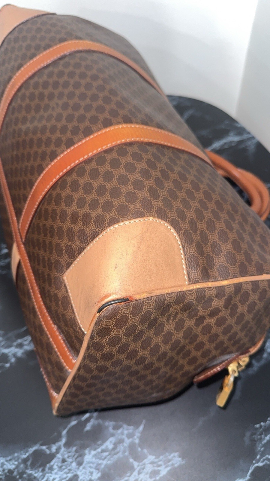 CELINE Macadam Boston Bag M13 Travel Duffle Bag Brown —AUTHENTIC—