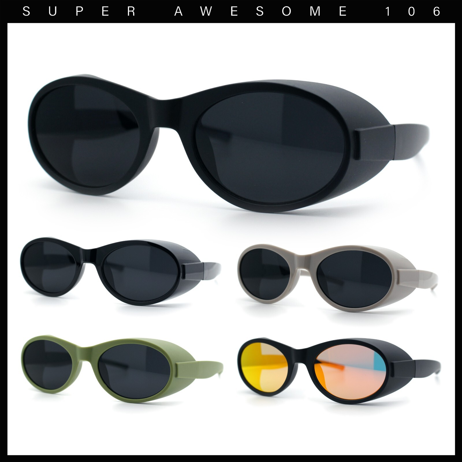 Retro Apocalyptic Oval Deep Windbreaker Side Visor Plastic Sunglasses