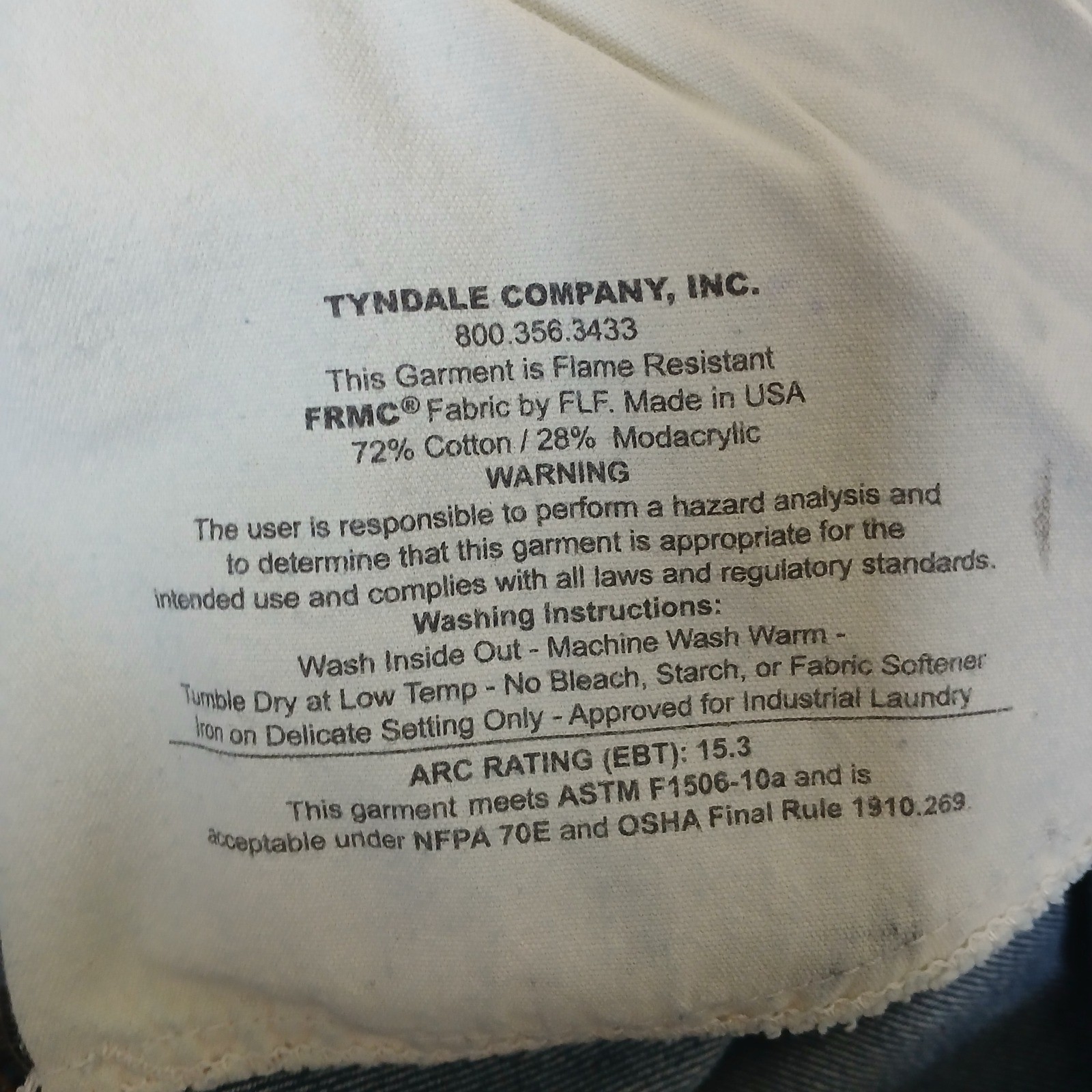 Tyndale FRMC Flame Resistant Jeans Mens 36×34 Blue Work Pants F290T Made in USA