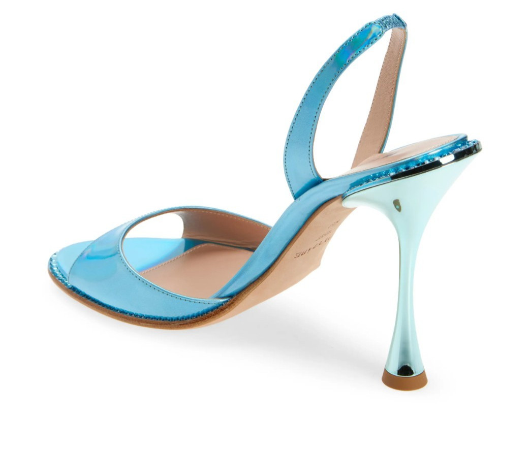 BETZABE Womens Crystal Mirror Slingback Heel Sandal Turquoise Size 37 / US 7