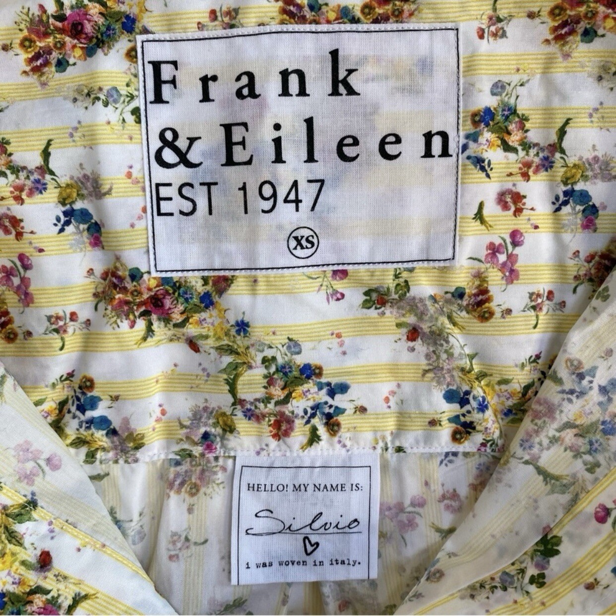 NWT Frank & Eileen Yellow Stripe Floral Button-Up Shirt