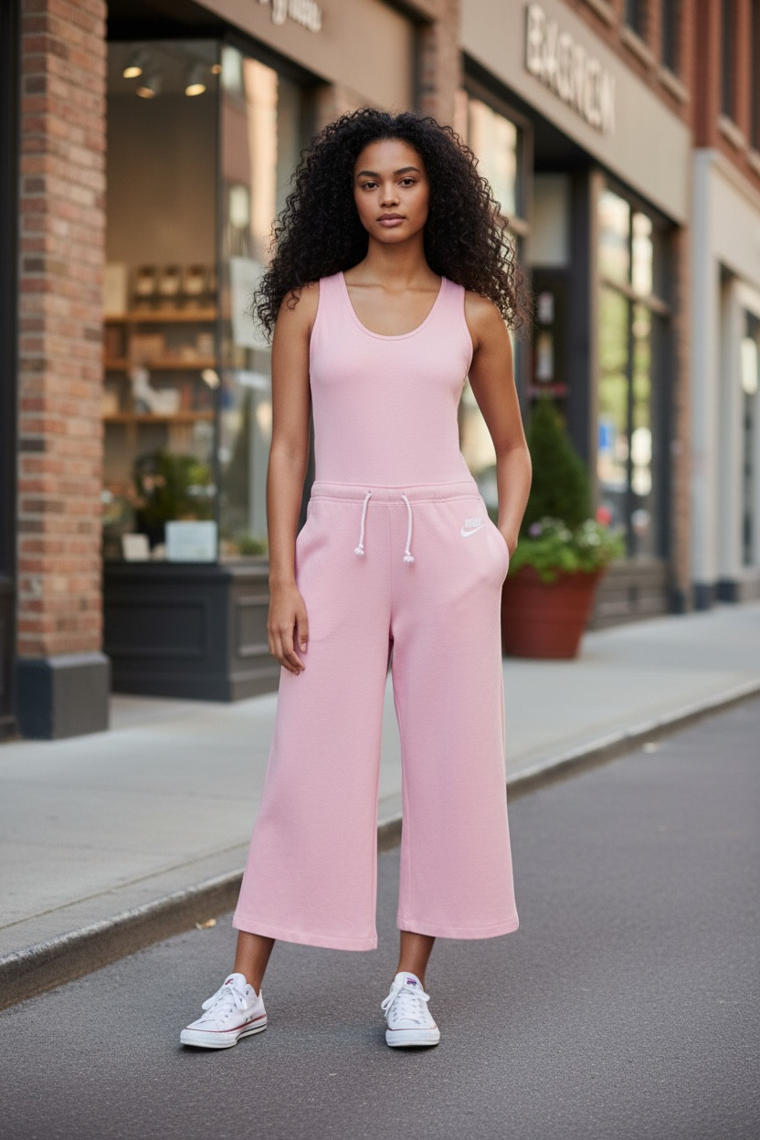 Nike Womens Vintage Pink Drawstring Waist Romper Jumpsuit Cotton Blend, NWT