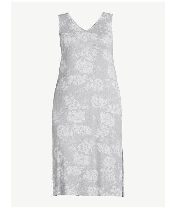 Joyspun Women’s Sleeveless V-Neck Light Gray Heather Midi Sleep Chemise NEW