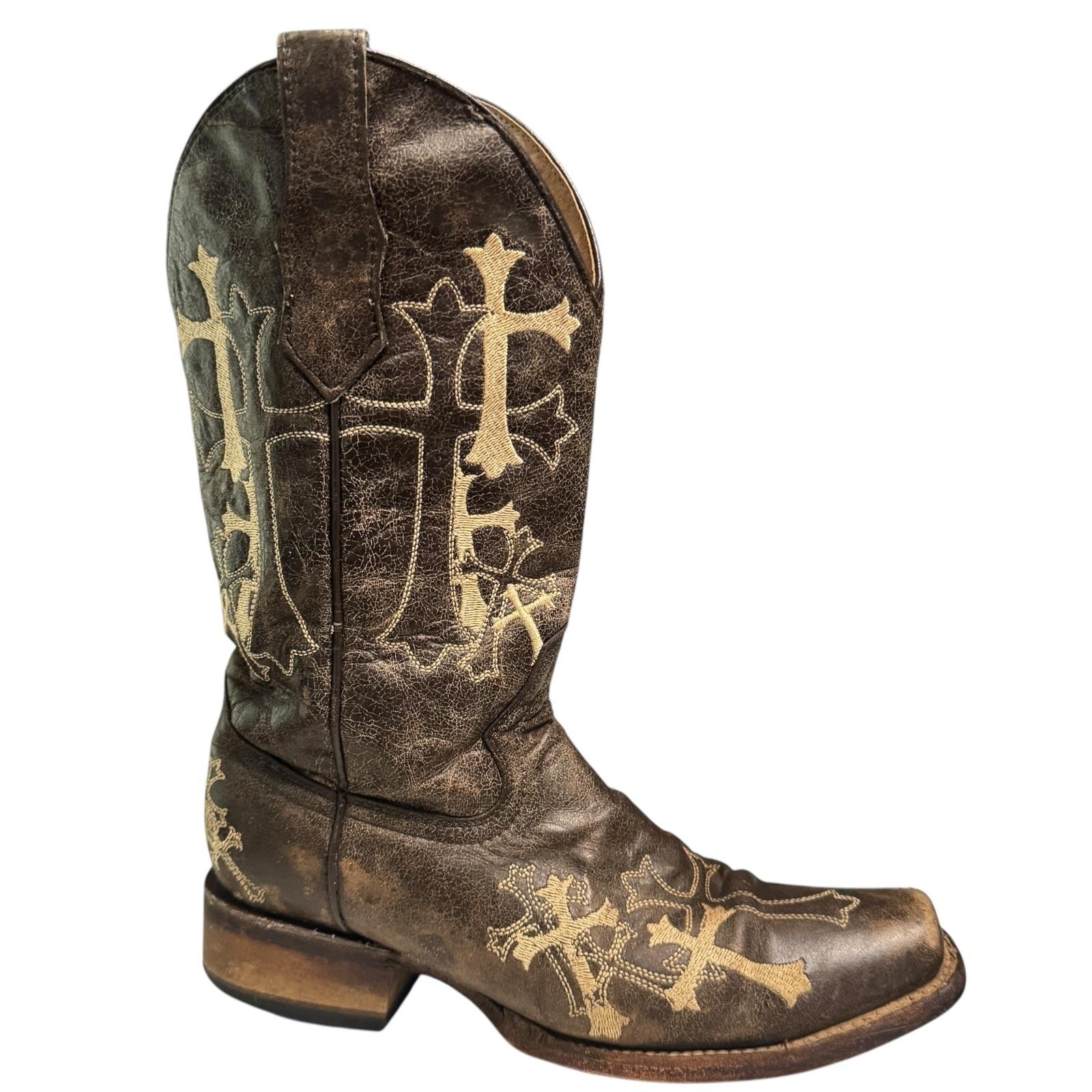 Circle G Boots Womens Size 8M Brown Leather Cross Embroidered Western L5042