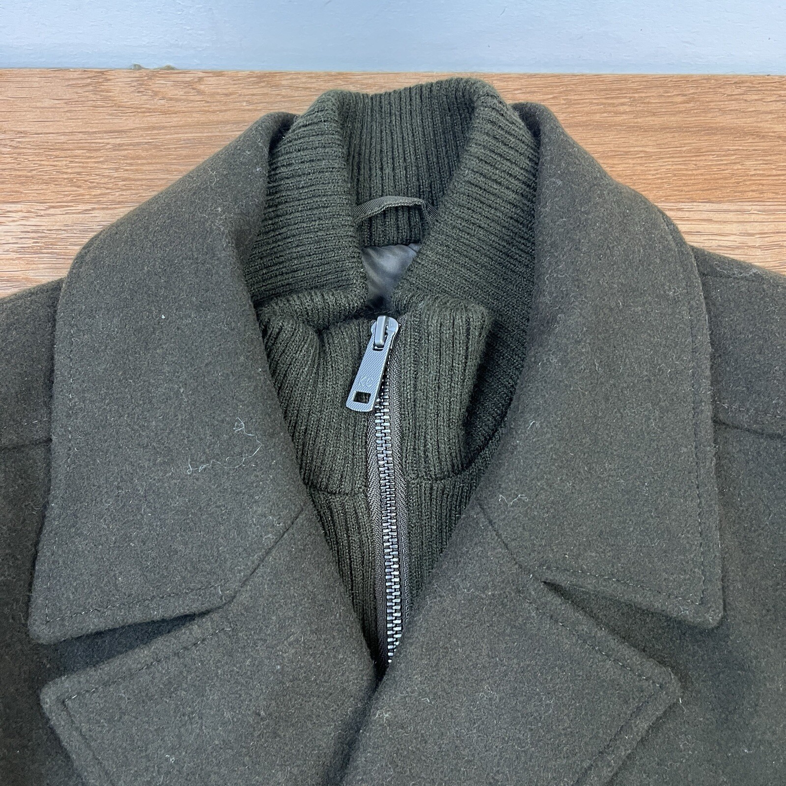 Kenneth Cole Men’s Double Breasted Wool Blend Peacoat Olive Medium NEW