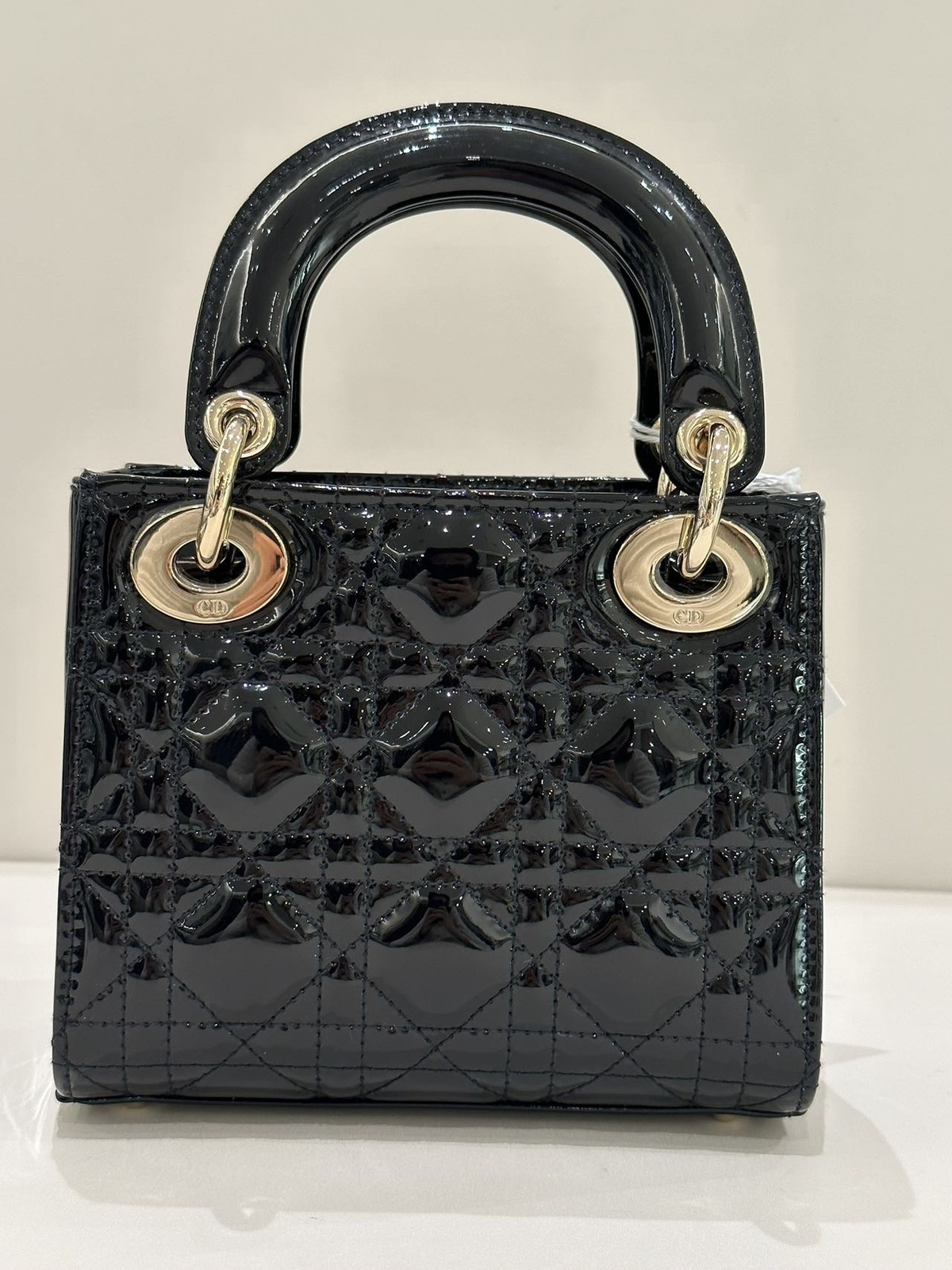 Dior Lady Dior 3-Grid Black Patent Leather Gold Chain Bag Duty Paid