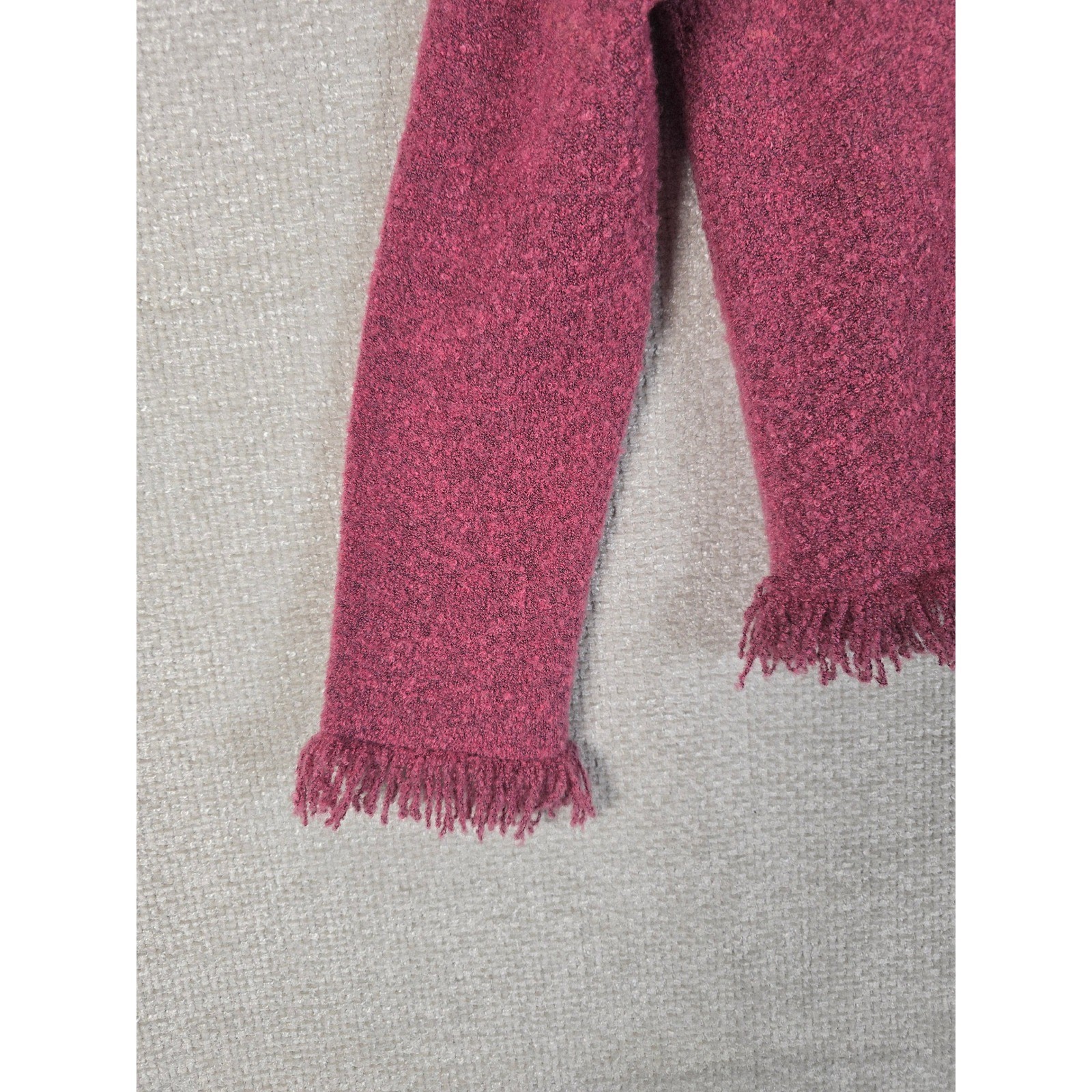 VTG Dressbarn Pink Knit Button Front Cardigan Shag Fringe Trim Sweater Size M