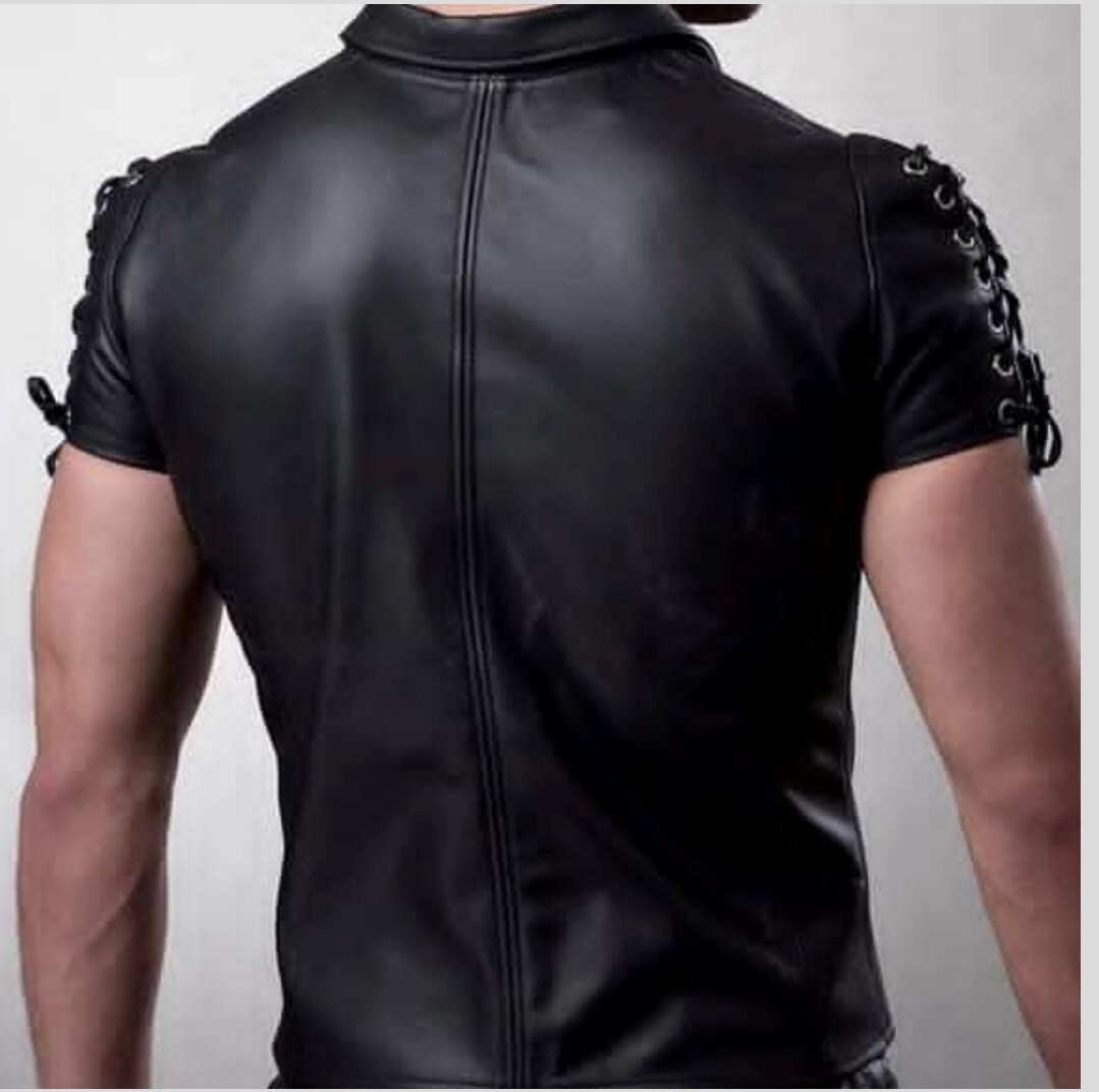 Men’s Real Leather Short Sleeve Laces Up Closure Shirt Available in 8 Colors
