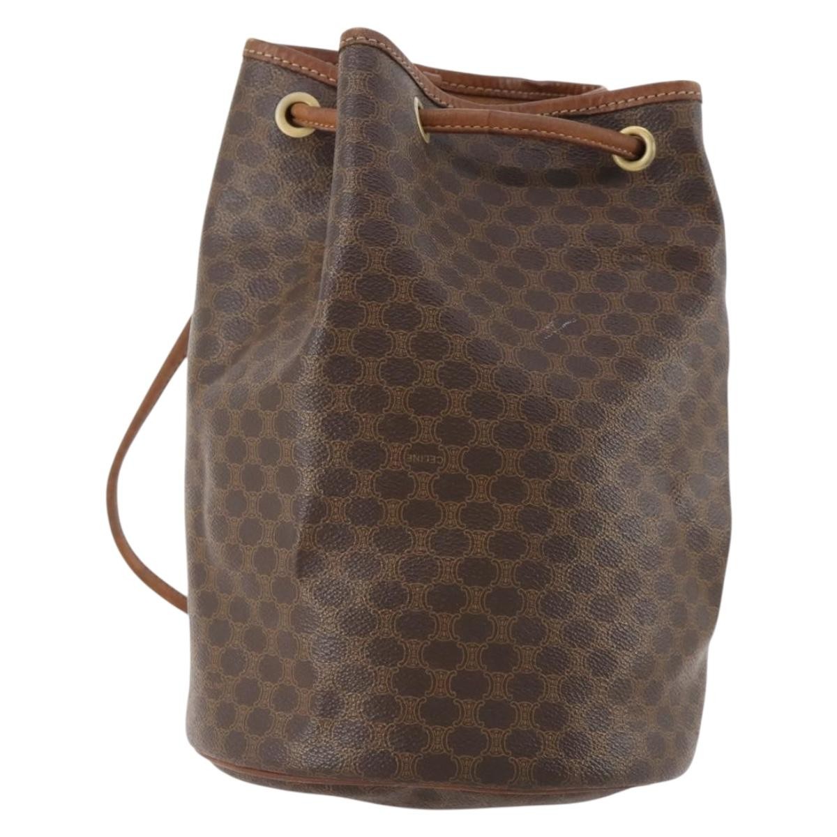 CELINE Macadam Canvas Purse Backpack PVC Leather Brown Gold Auth 174718
