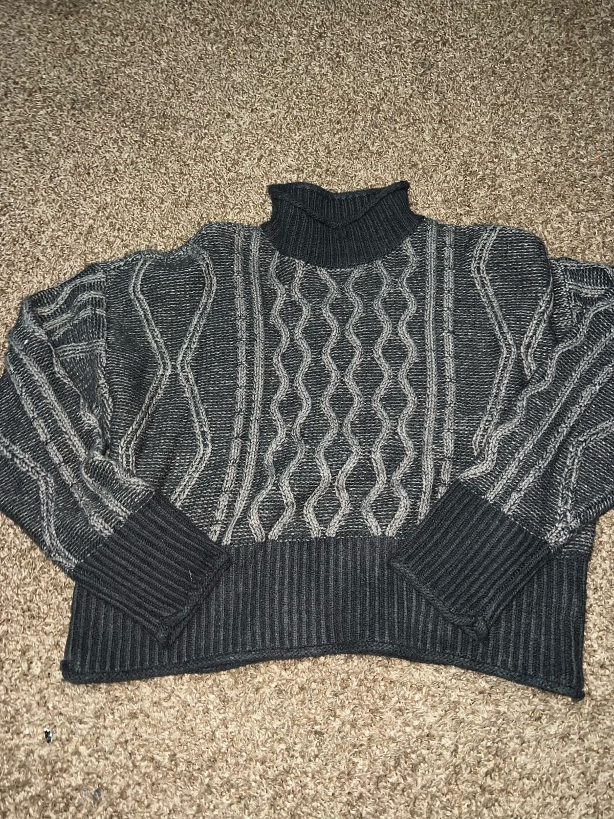 Arizona Jean Co Grey and Black Colorblock Cable Knit Turtleneck Sweater