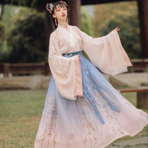 Pink Hanfu Women Chinese Traditional Embroidery Dress Dance Fairy Costume P3PCS