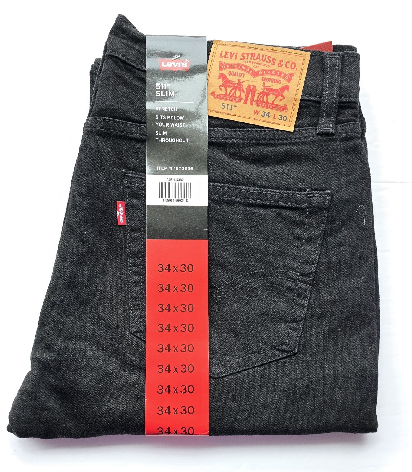 Levi’s Men’s 511 Slim Jeans Stretch Black Denim NEW 34×30