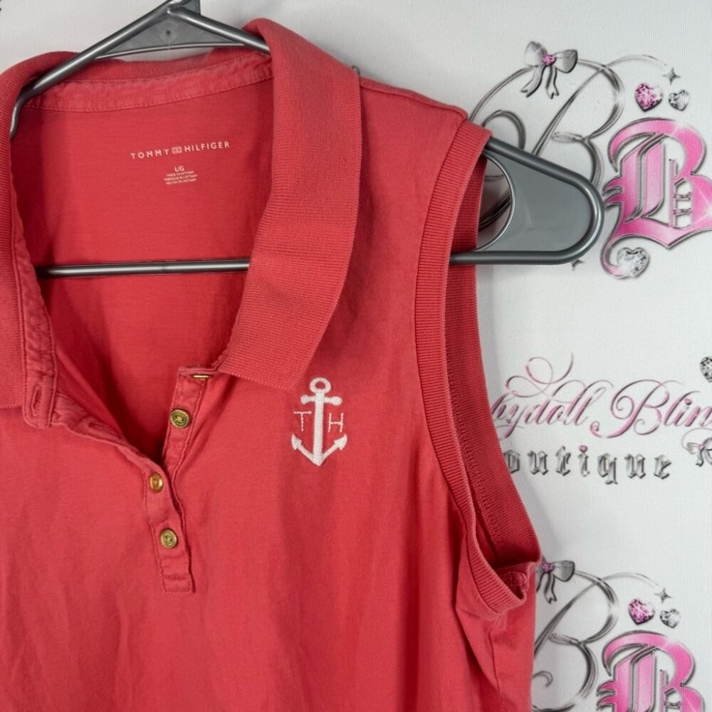 Tommy Hilfiger tank top collated anchor ⚓️ embroidery Red Sleeveless Polo Top