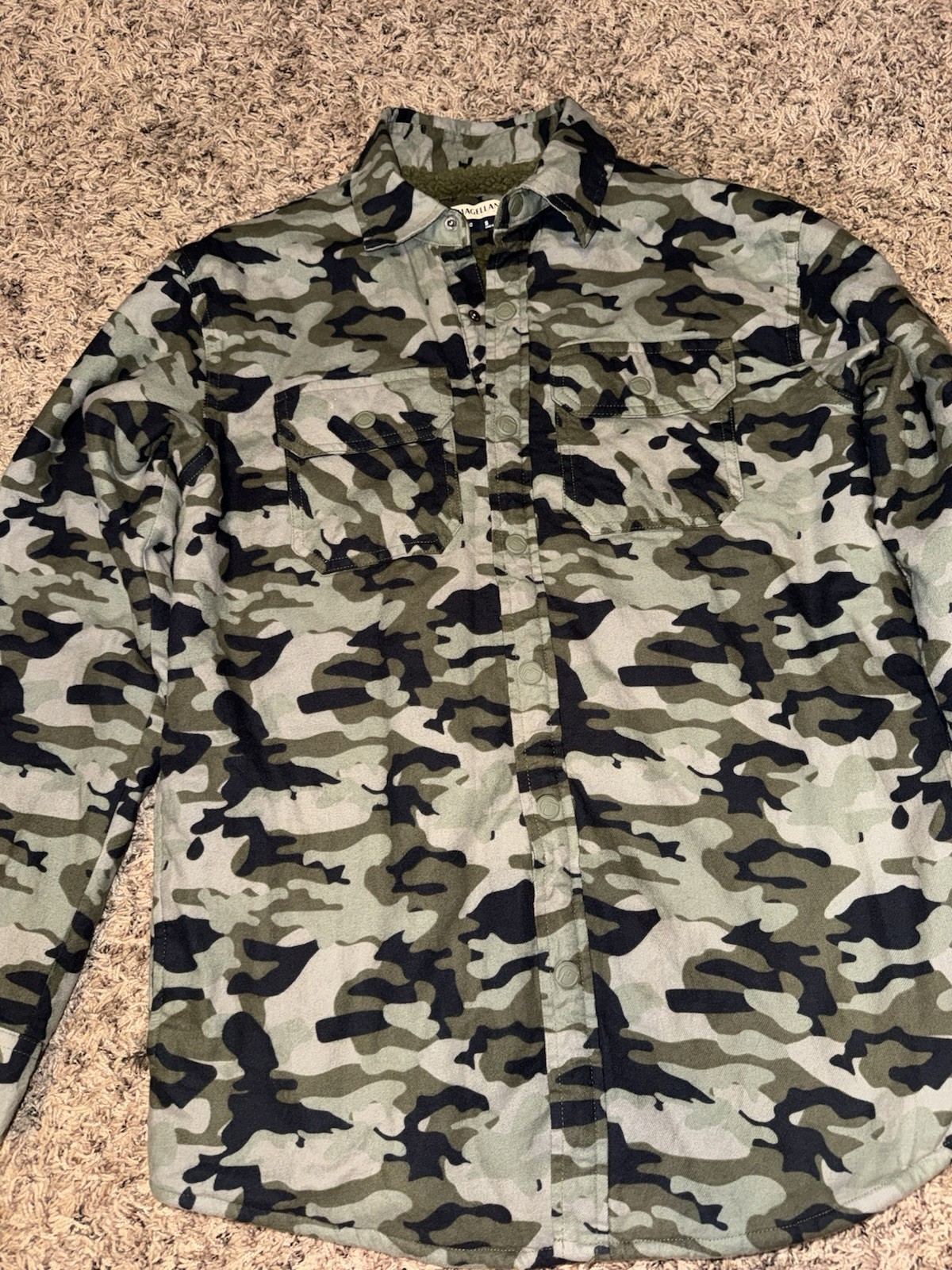 Magellan Classic Fit Camo Jacket (Size Small Men) Wool Lining Snap Button Front