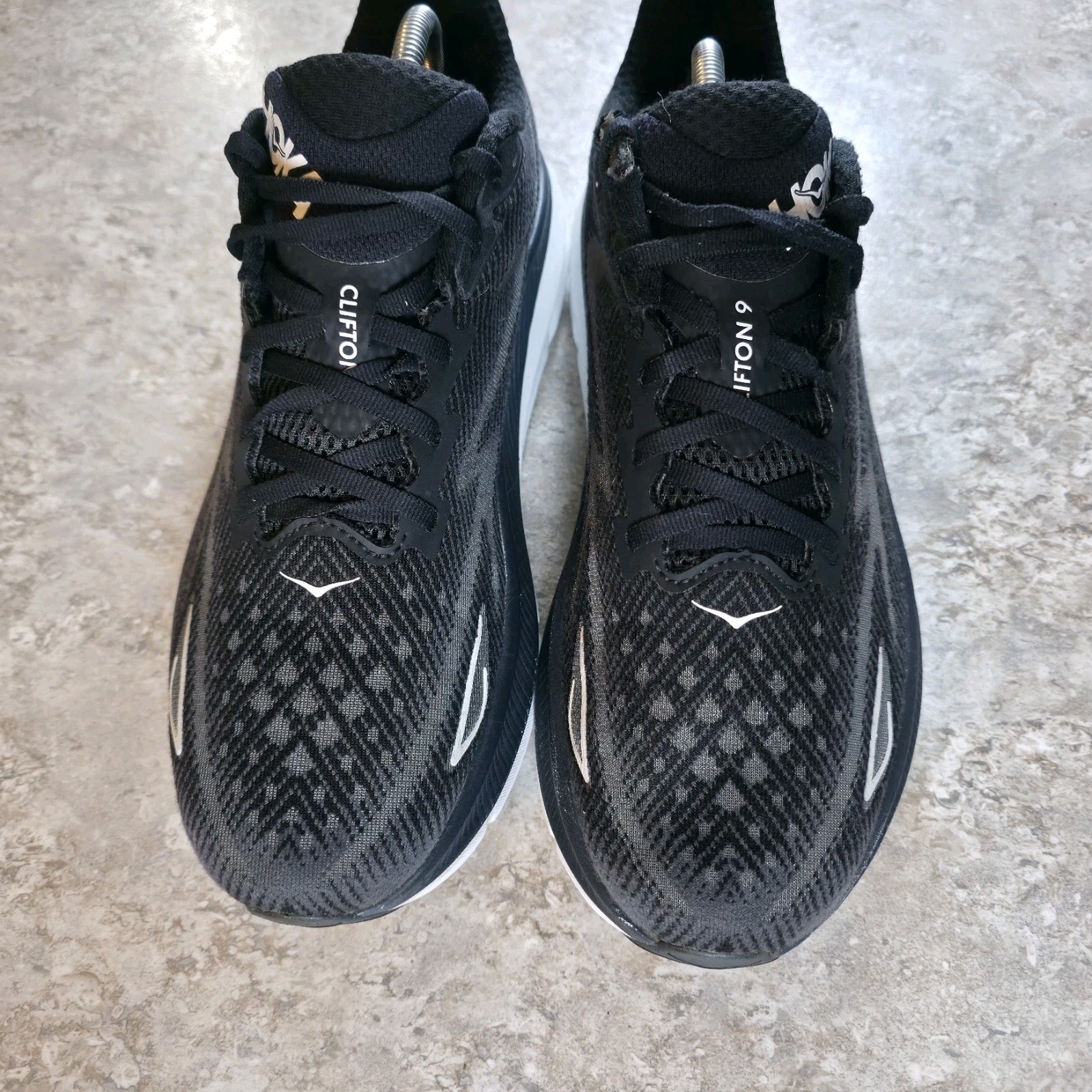 Hoka One One Clifton 9 Mens 11 D Black White Gym Running Shoes Sneakers