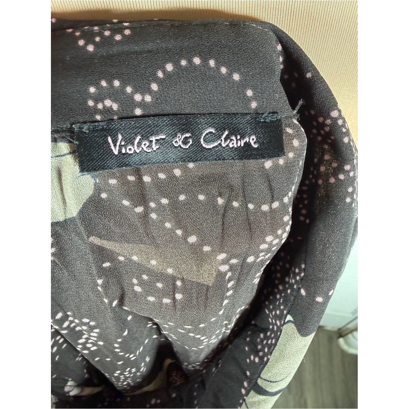 Violet & Claire Floral Mesh Blouse Sheer Ruffle Tie Neck Long Sleeve