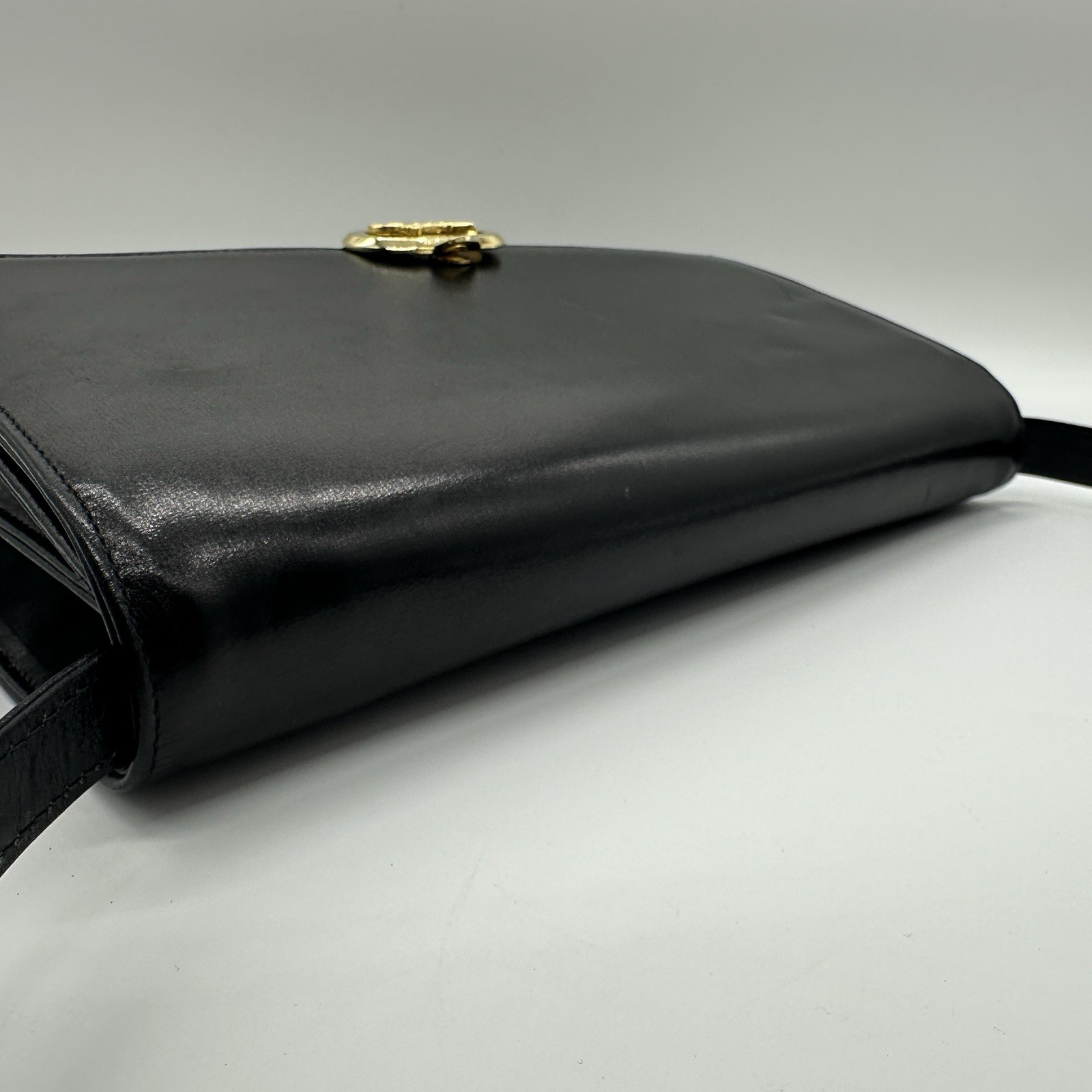 Celine Shoulder Bag Horse Carriage Vintage Black Gold Leather Purse Authentic!!