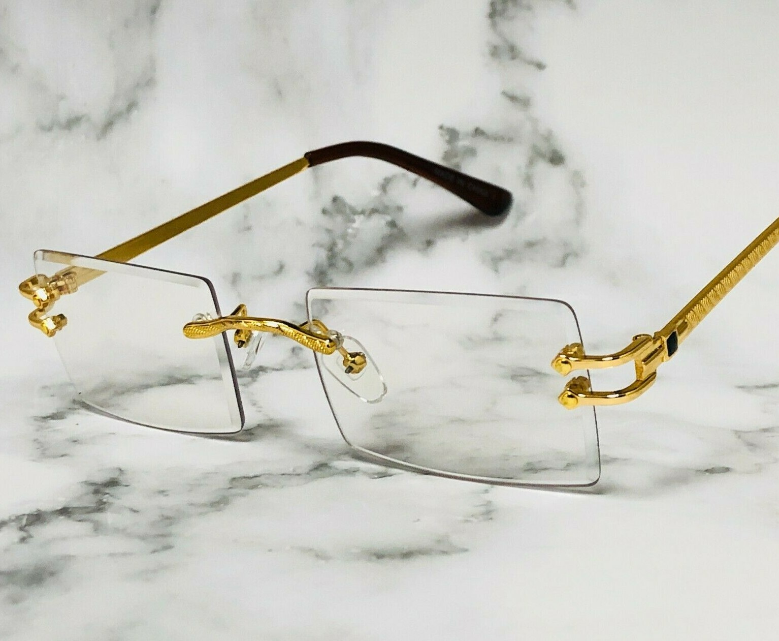 Hip Hop Glasses Clear Lens Gold Frame Rimless Square Shades Migos Quevo Style