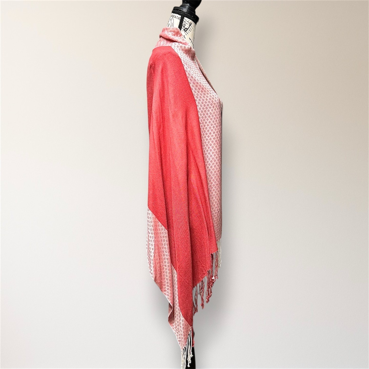Pashmina 100% Pashmina Jacquard Fringe Shawl Wrap Pink Coral Reversible Travel