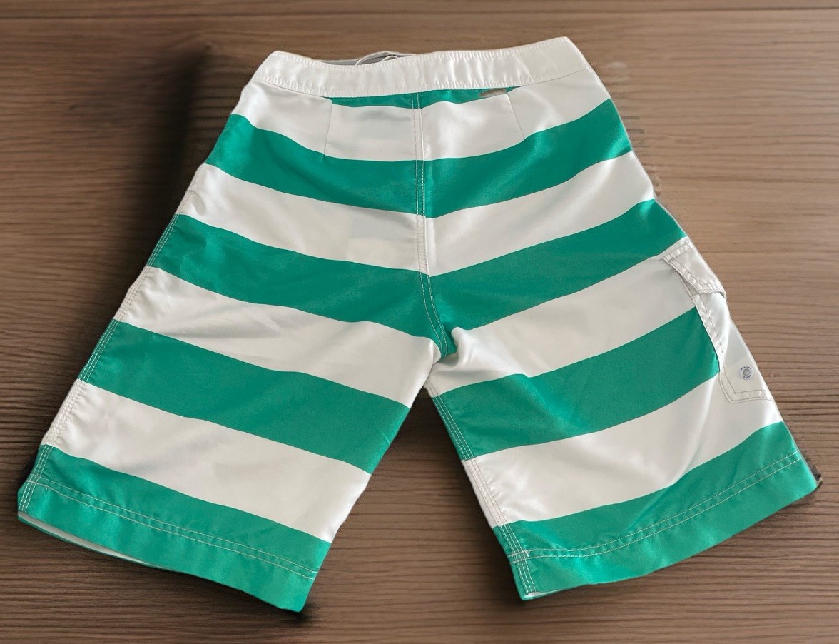Green And White Striped American Eagle Cargo Swim Trunks Size Small