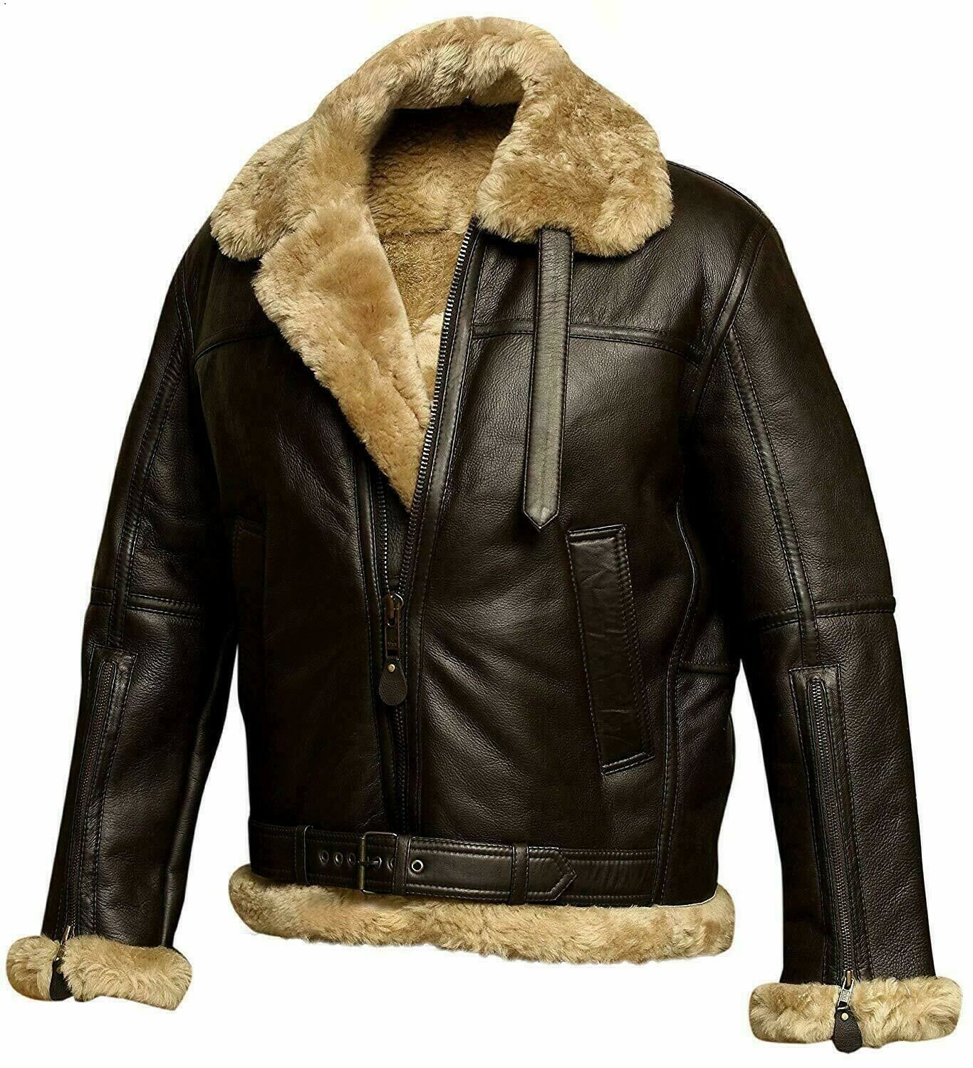 RAF Aviator B3 Bomber Jacket Men Real Sheepskin Leather Flying Pilot Jacket Coat