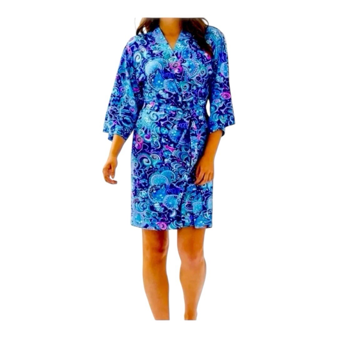 Lilly Pulitzer Lina Robe Sz S/M Lapis Lazulu Kosmic Kismet Jersey Knit