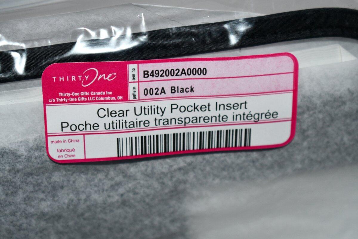Thirty One Clear Utility Pocket Insert in Black NWT