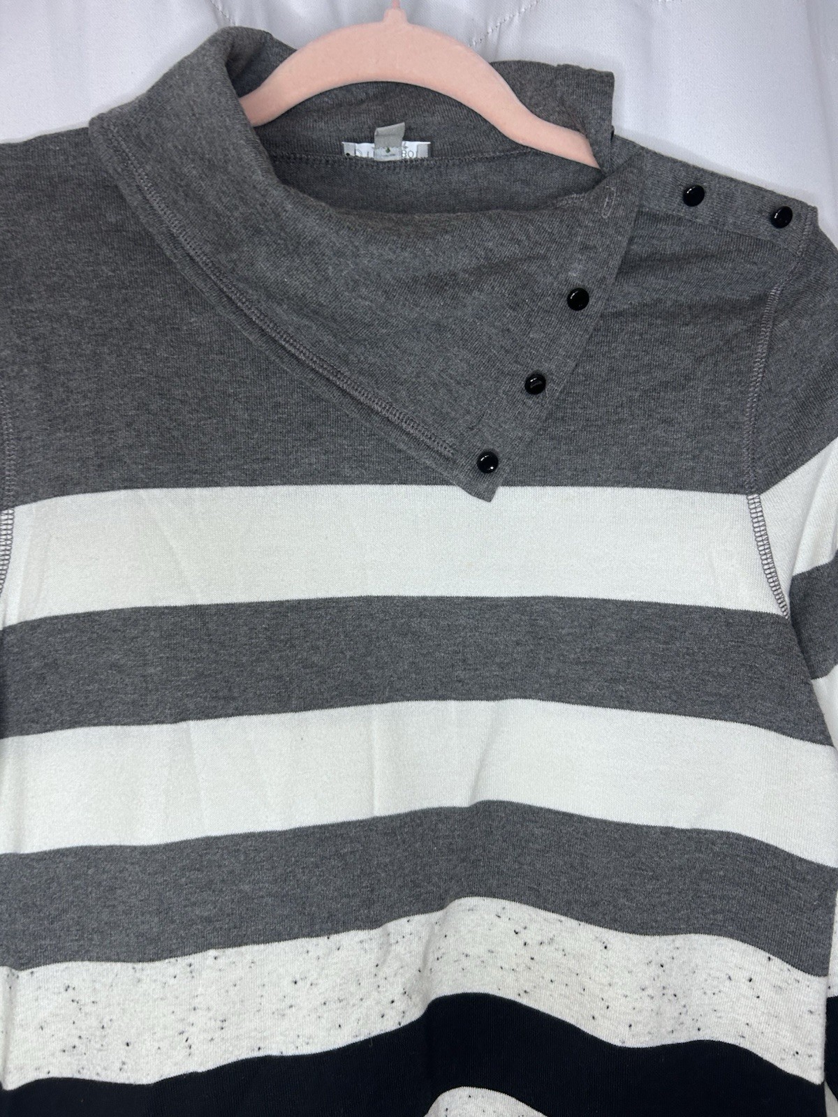 T By Talbots Women’s Size Medium Black White Grey Stripped Long Sleeve Cowl Neck