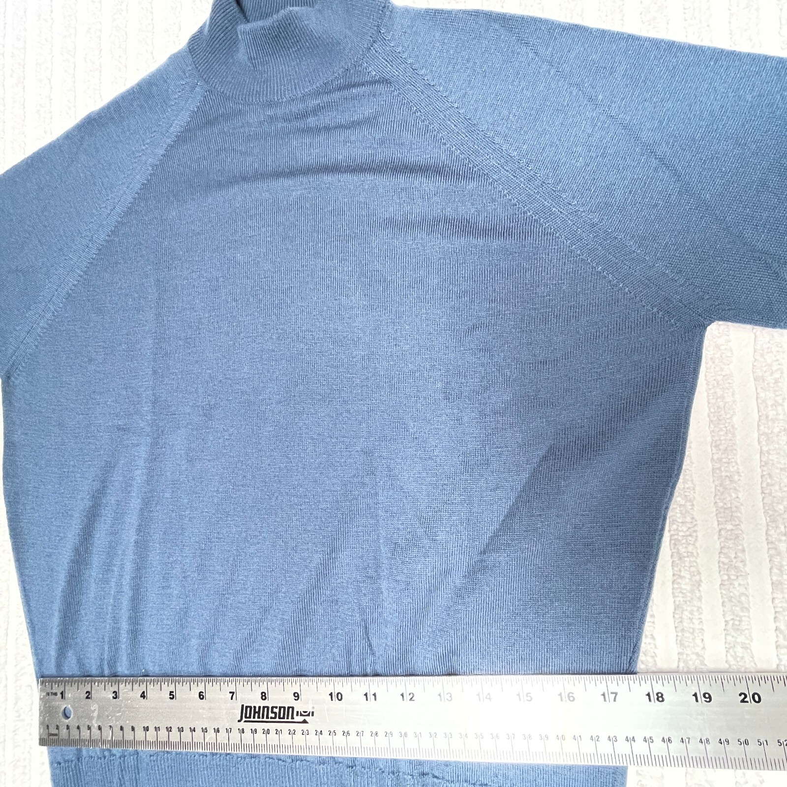 New Woolmark Men’s Size 42″/107cm Blue Mock Neck Pullover Knit Sweater Lambswool