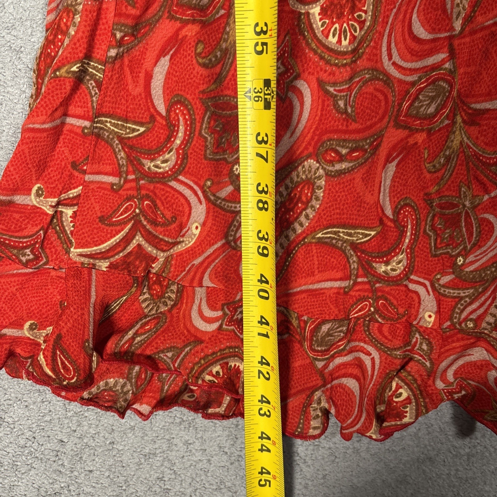 Rampage Vintage 90s Red Paisley Rayon Midi Dress Square Neck Ruffle Hem Fits XS