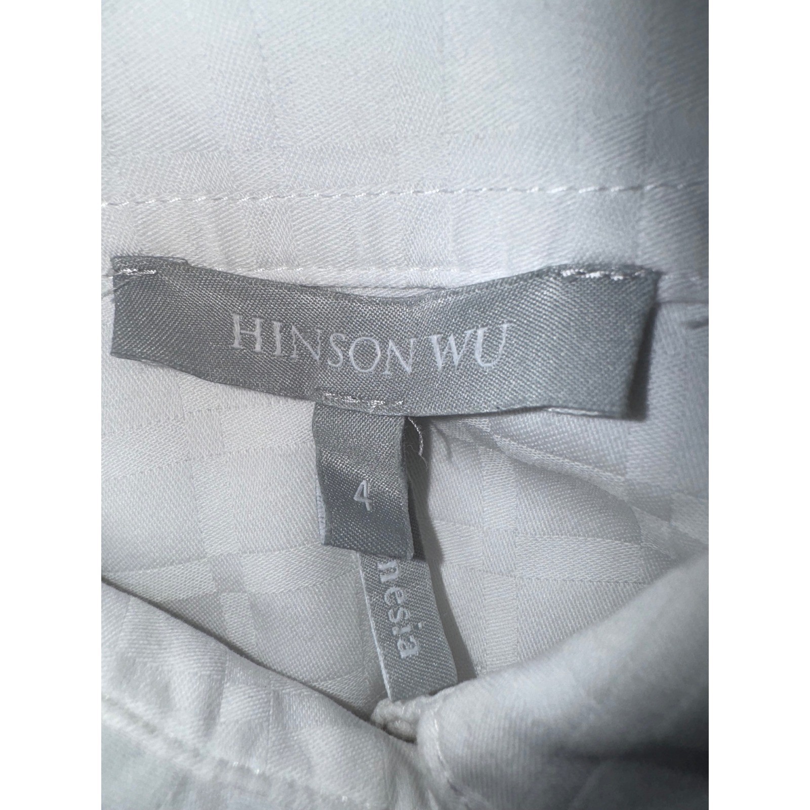 Hinson Wu White Tonal Checkered Jacquard Cotton Button Up Shirt Womens Size 4