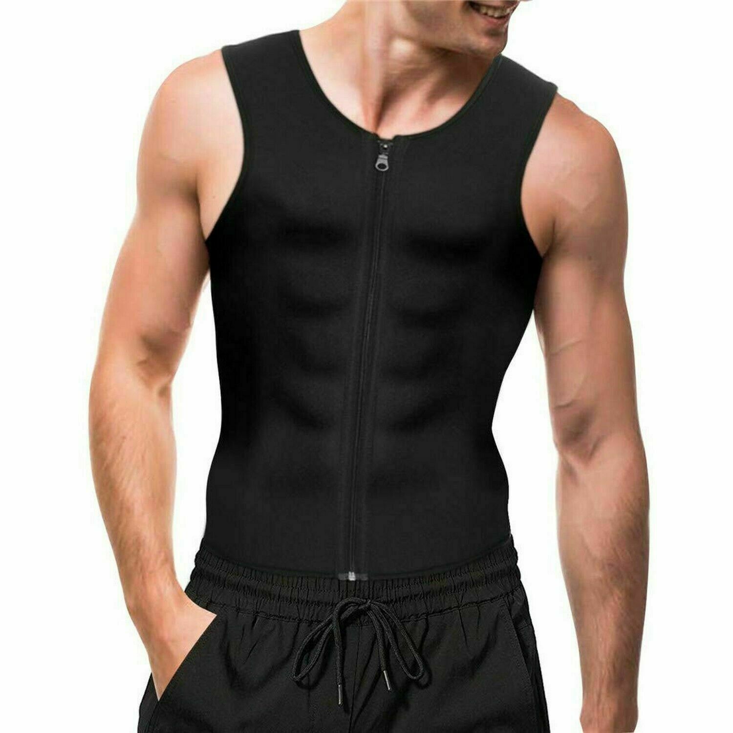 Zipper Gynecomastia Compression Tank Top for Men Sweat Vest Fitness Body Shaper