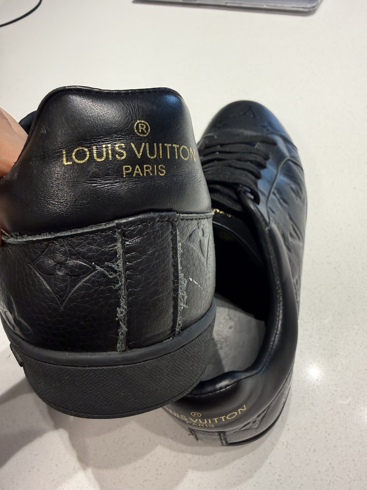 Louis Vuitton Luxembourg Black Leather Monogram Sneakers (11.5 in) 8.5 Authentic