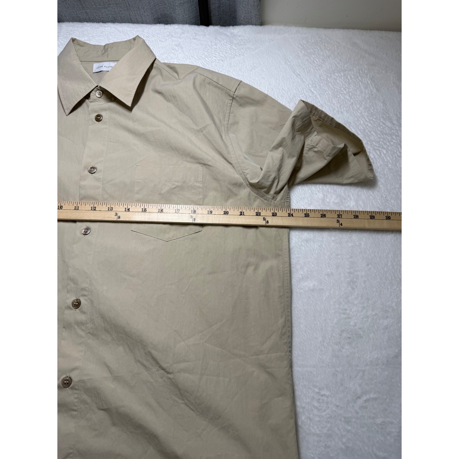 John Elliott Beige Cotton Nylon Camp Short Sleeve Button Up Shirt Size 2 Medium